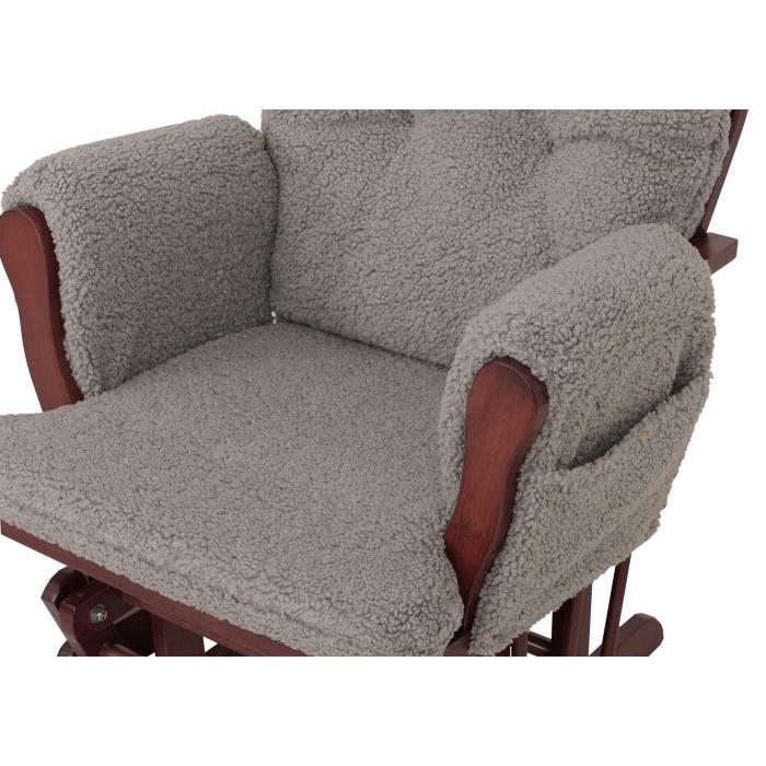 Relaxsessel HWC-C76, Schaukelstuhl Sessel Schwingstuhl + Hocker Stoff Boucl 480g/m ko-Tex ~ grau Gestell dunkel
