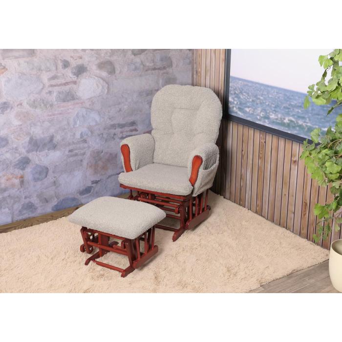 Relaxsessel HWC-C76, Schaukelstuhl Sessel Schwingstuhl + Hocker Stoff Boucl 480g/m ko-Tex ~ grau Gestell dunkel
