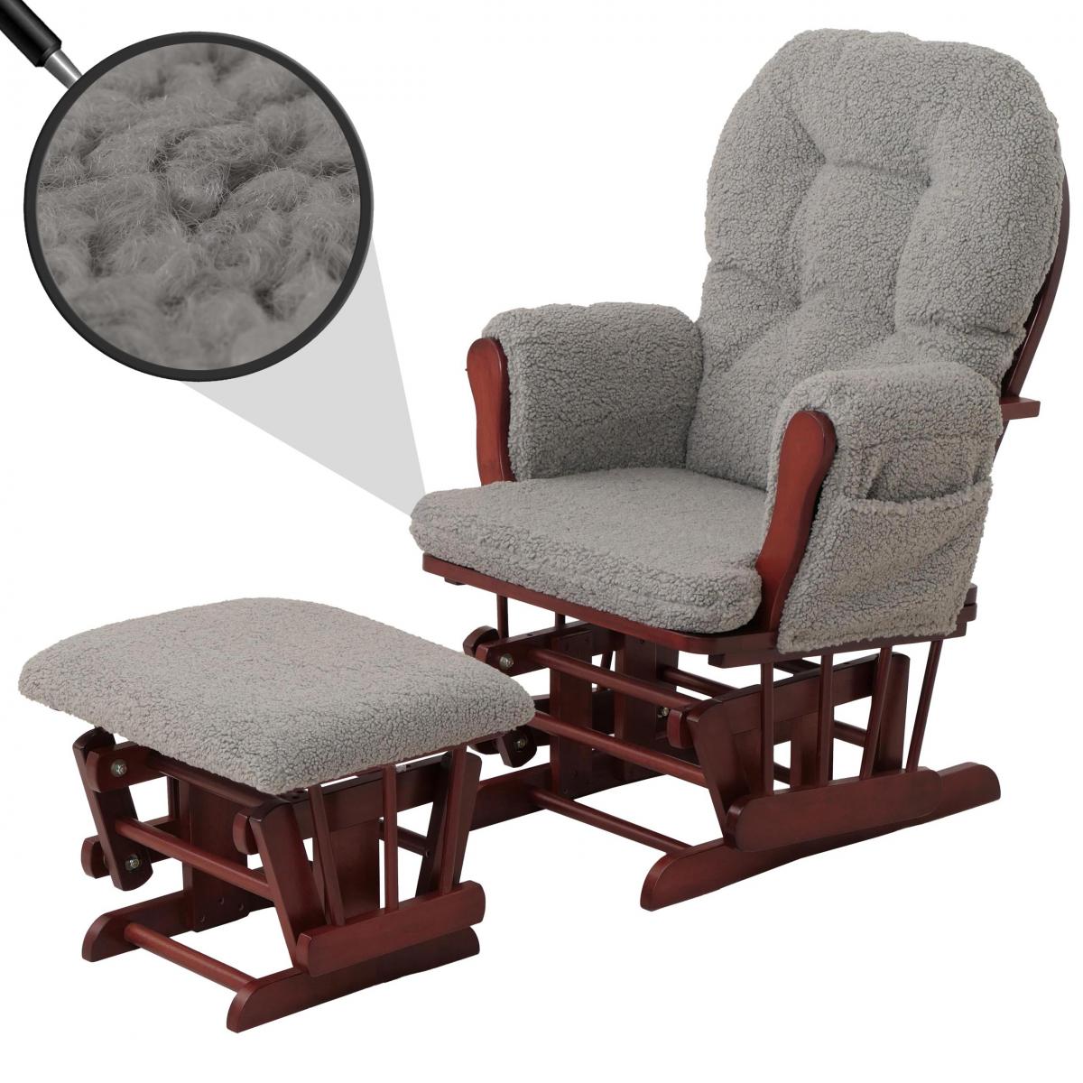 Relaxsessel HWC-C76, Schaukelstuhl Sessel Schwingstuhl + Hocker Stoff Boucl 480g/m ko-Tex ~ grau Gestell dunkel