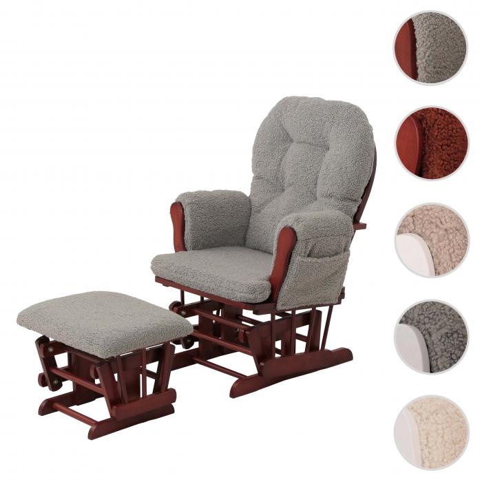Relaxsessel HWC-C76, Schaukelstuhl Sessel Schwingstuhl + Hocker Stoff Boucl 480g/m ko-Tex ~ grau Gestell dunkel
