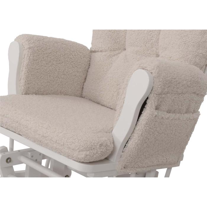 Relaxsessel HWC-C76, Schaukelstuhl Sessel Schwingstuhl + Hocker Stoff Boucl 480g/m ko-Tex ~ creme Gestell wei