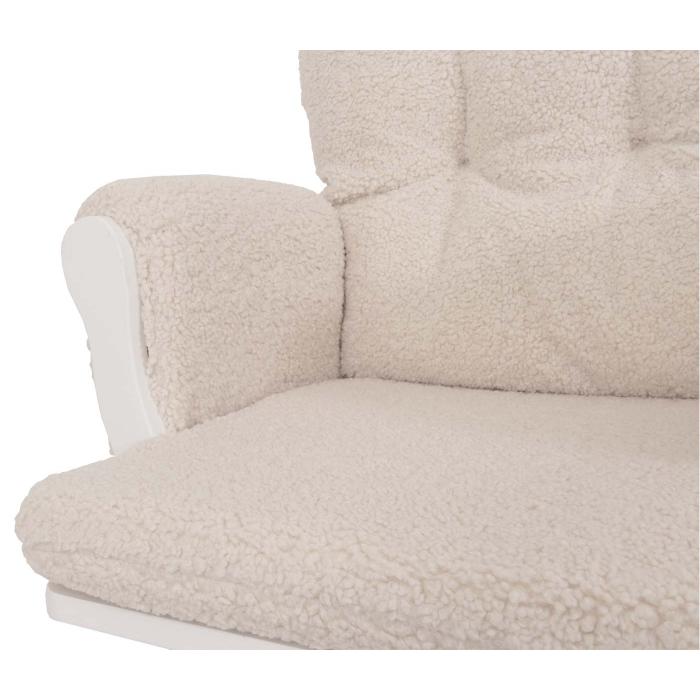 Relaxsessel HWC-C76, Schaukelstuhl Sessel Schwingstuhl + Hocker Stoff Boucl 480g/m ko-Tex ~ creme Gestell wei