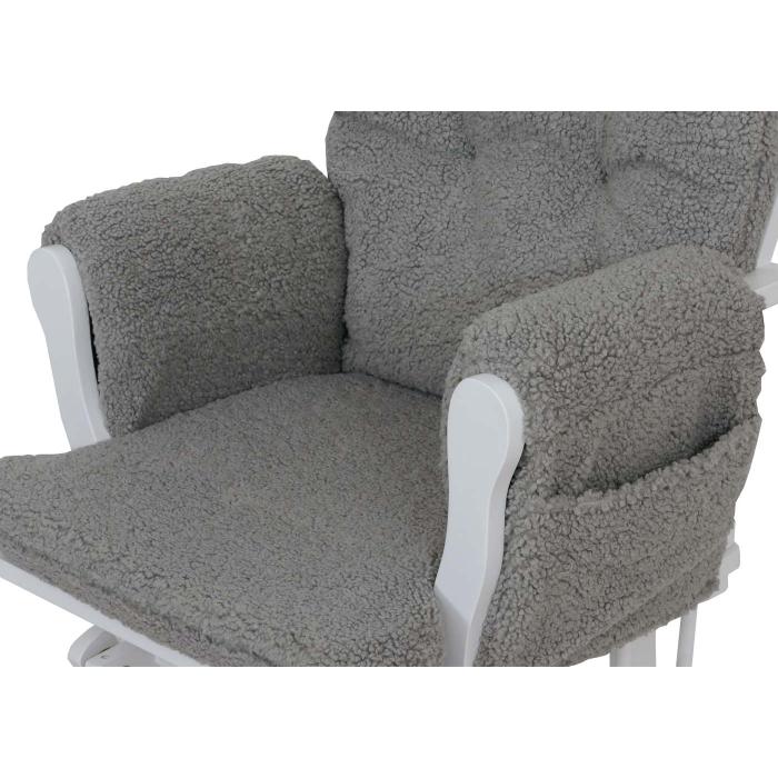 Relaxsessel HWC-C76, Schaukelstuhl Sessel Schwingstuhl + Hocker Stoff Boucl 480g/m ko-Tex ~ grau Gestell wei