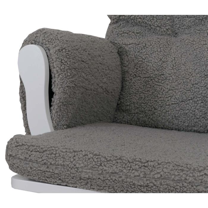 Relaxsessel HWC-C76, Schaukelstuhl Sessel Schwingstuhl + Hocker Stoff Boucl 480g/m ko-Tex ~ grau Gestell wei