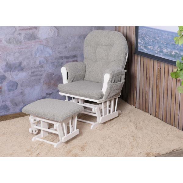 Stimmungsbild fr Produkt Relaxsessel HWC-C76, Schaukelstuhl Sessel Schwingstuhl + Hocker Stoff Boucl 480g/m ko-Tex ~ grau Gestell wei