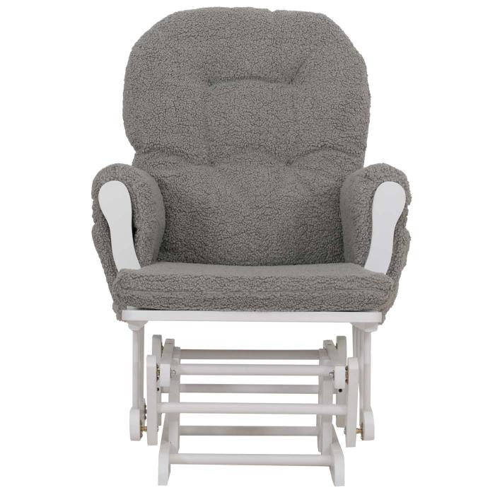 Relaxsessel HWC-C76, Schaukelstuhl Sessel Schwingstuhl + Hocker Stoff Boucl 480g/m ko-Tex ~ grau Gestell wei