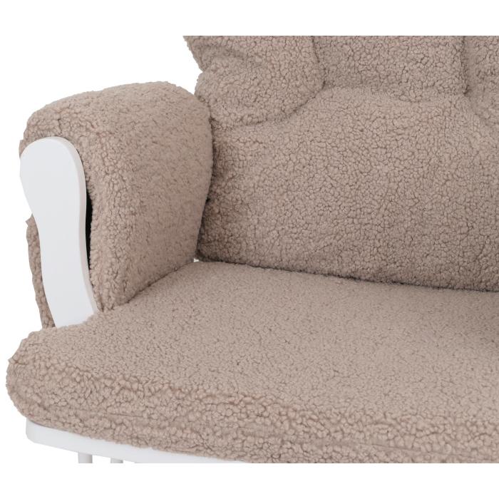 Relaxsessel HWC-C76, Schaukelstuhl Sessel Schwingstuhl + Hocker Stoff Boucl 480g/m ko-Tex ~ braun Gestell wei