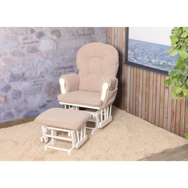 Stimmungsbild fr Produkt Relaxsessel HWC-C76, Schaukelstuhl Sessel Schwingstuhl + Hocker Stoff Boucl 480g/m ko-Tex ~ braun Gestell wei