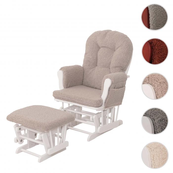 Relaxsessel HWC-C76, Schaukelstuhl Sessel Schwingstuhl + Hocker Stoff Boucl 480g/m ko-Tex ~ braun Gestell wei