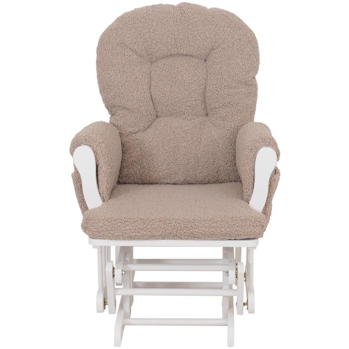 Relaxsessel HWC-C76, Schaukelstuhl Sessel Schwingstuhl + Hocker Stoff Boucl 480g/m ko-Tex ~ braun Gestell wei
