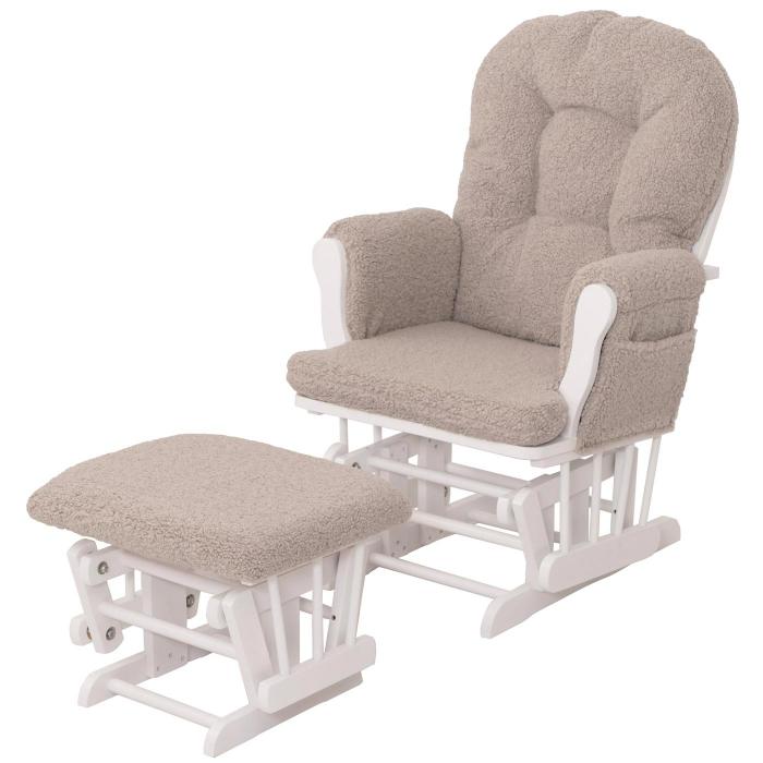 Relaxsessel HWC-C76, Schaukelstuhl Sessel Schwingstuhl + Hocker Stoff Boucl 480g/m ko-Tex ~ braun Gestell wei
