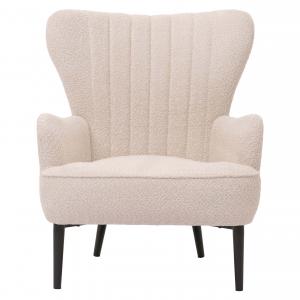 Lounge-Sessel HWC-K37, Cocktail-/Ohrensessel Polsterstuhl Retro Vintage Stoff Chenille (500g/m) ko-Tex ~ creme-beige