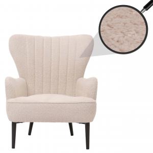 Lounge-Sessel HWC-K37, Cocktail-/Ohrensessel Polsterstuhl Retro Vintage Stoff Chenille (500g/m) ko-Tex ~ creme-beige
