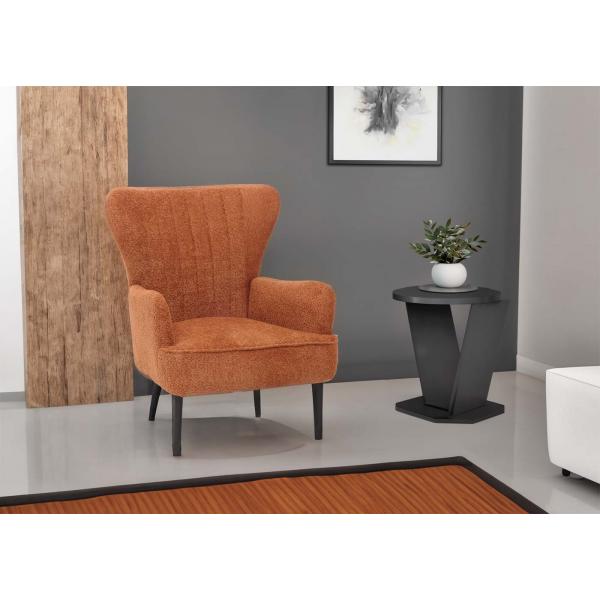 Lounge-Sessel HWC-K37, Cocktail-/Ohrensessel Polsterstuhl Retro Vintage Stoff Chenille (500g/m) ko-Tex ~ orange