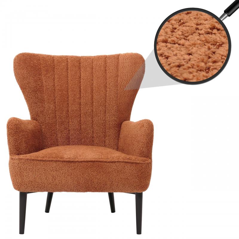 Lounge-Sessel HWC-K37, Cocktail-/Ohrensessel Polsterstuhl Retro Vintage Stoff Chenille (500g/m) ko-Tex ~ orange