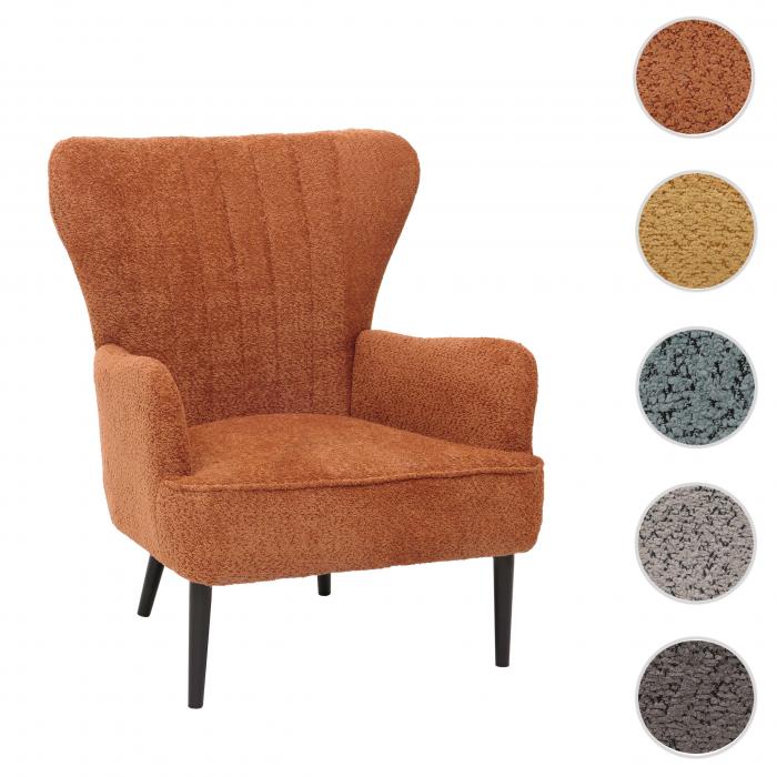 Lounge-Sessel HWC-K37, Cocktail-/Ohrensessel Polsterstuhl Retro Vintage Stoff Chenille (500g/m) ko-Tex ~ orange