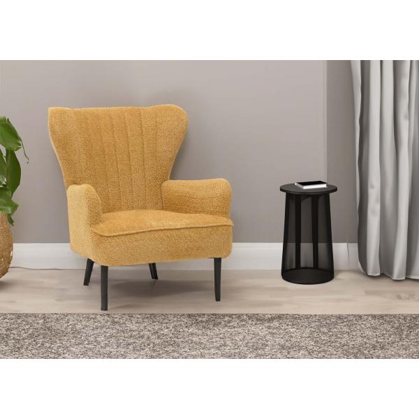 Stimmungsbild fr Produkt Lounge-Sessel HWC-K37, Cocktail-/Ohrensessel Polsterstuhl Retro Vintage Stoff Chenille (500g/m) ko-Tex ~ gelb
