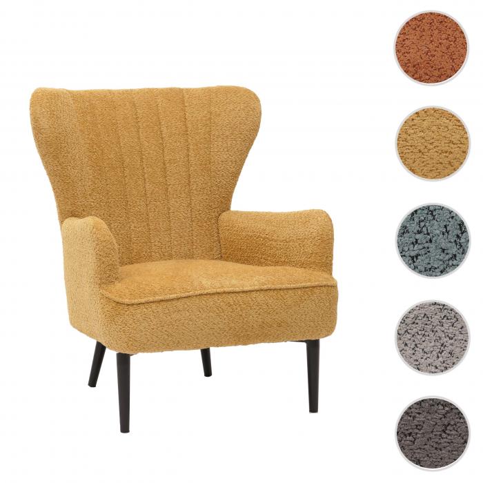 Lounge-Sessel HWC-K37, Cocktail-/Ohrensessel Polsterstuhl Retro Vintage Stoff Chenille (500g/m) ko-Tex ~ gelb