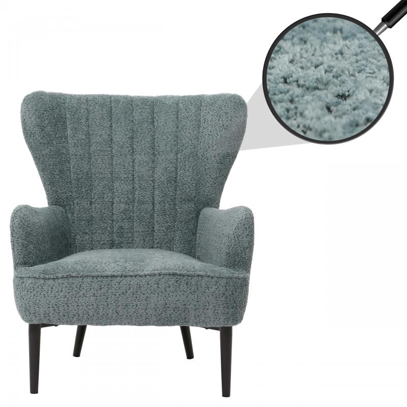 Lounge-Sessel HWC-K37, Cocktail-/Ohrensessel Polsterstuhl Retro Vintage Stoff Chenille (500g/m) ko-Tex ~ blau-grn