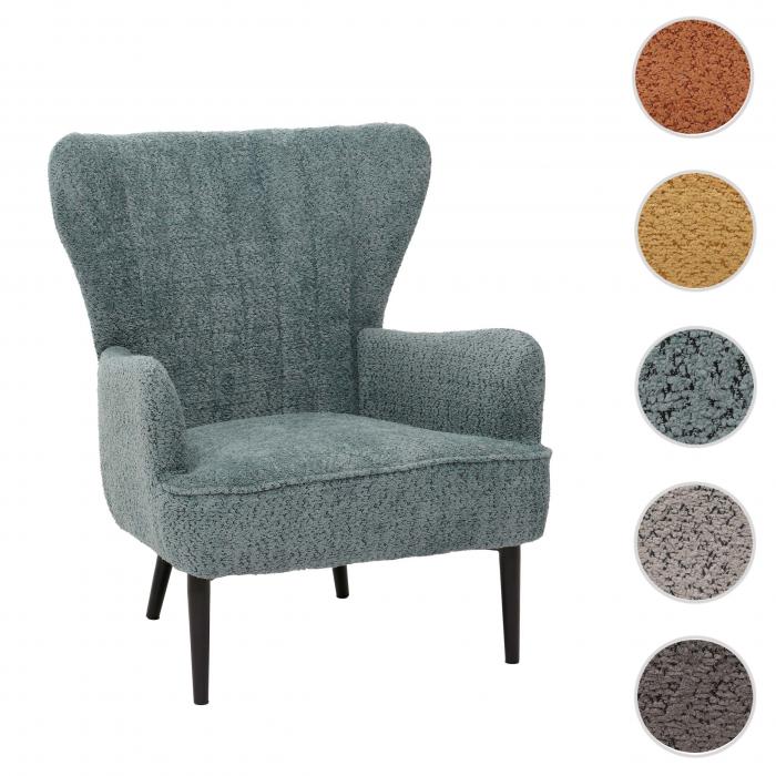 Lounge-Sessel HWC-K37, Cocktail-/Ohrensessel Polsterstuhl Retro Vintage Stoff Chenille (500g/m) ko-Tex ~ blau-grn