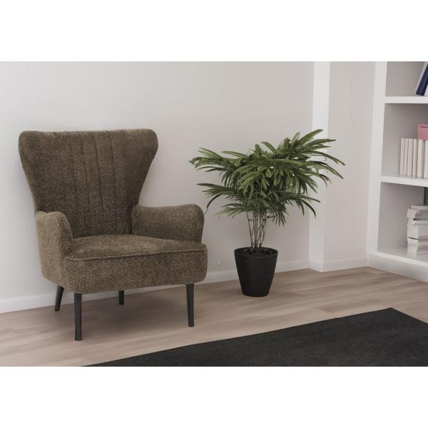 Lounge-Sessel HWC-K37, Cocktail-/Ohrensessel Polsterstuhl Retro Vintage Stoff Chenille (500g/m) ko-Tex ~ grn-braun