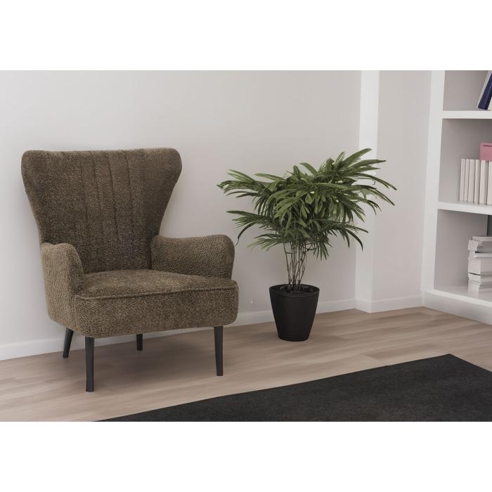 Lounge-Sessel HWC-K37, Cocktail-/Ohrensessel Polsterstuhl Retro Vintage Stoff Chenille (500g/m) ko-Tex ~ grn-braun