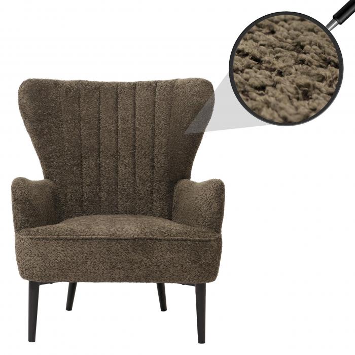 Lounge-Sessel HWC-K37, Cocktail-/Ohrensessel Polsterstuhl Retro Vintage Stoff Chenille (500g/m) ko-Tex ~ grn-braun