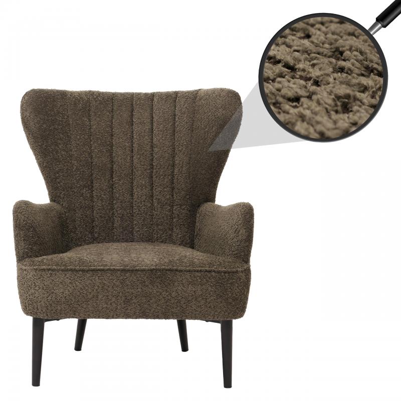Lounge-Sessel HWC-K37, Cocktail-/Ohrensessel Polsterstuhl Retro Vintage Stoff Chenille (500g/m) ko-Tex ~ grn-braun