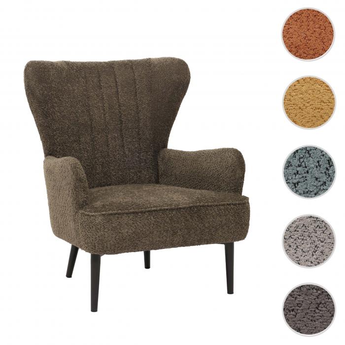 Lounge-Sessel HWC-K37, Cocktail-/Ohrensessel Polsterstuhl Retro Vintage Stoff Chenille (500g/m) ko-Tex ~ grn-braun