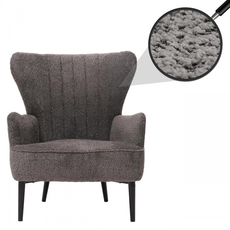 Lounge-Sessel HWC-K37, Cocktail-/Ohrensessel Polsterstuhl Retro Vintage Stoff Chenille (500g/m) ko-Tex ~ dunkelgrau