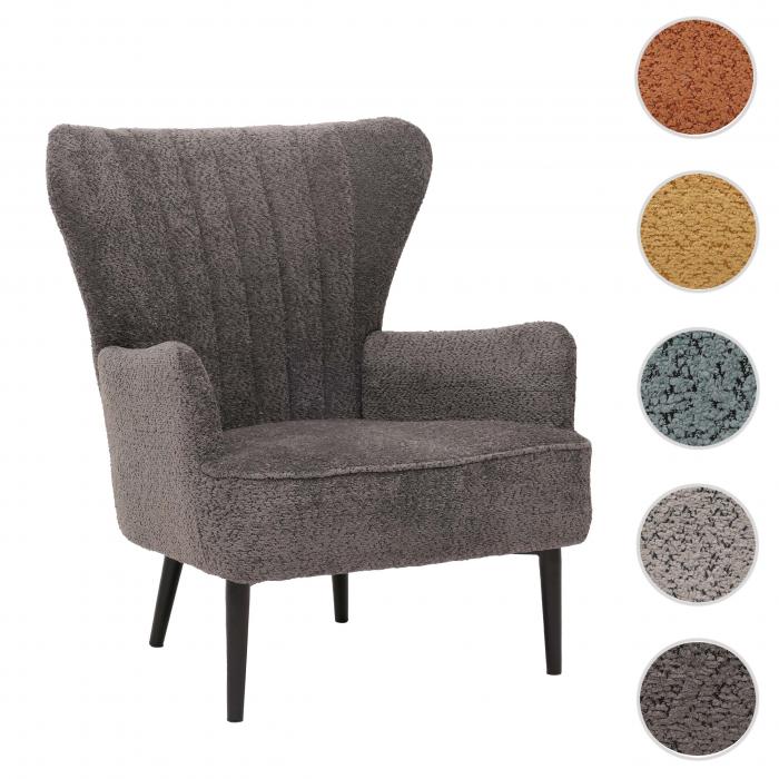 Lounge-Sessel HWC-K37, Cocktail-/Ohrensessel Polsterstuhl Retro Vintage Stoff Chenille (500g/m) ko-Tex ~ dunkelgrau