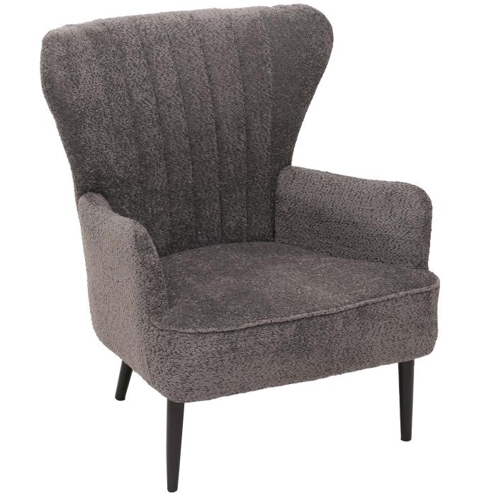 Lounge-Sessel HWC-K37, Cocktail-/Ohrensessel Polsterstuhl Retro Vintage Stoff Chenille (500g/m) ko-Tex ~ dunkelgrau