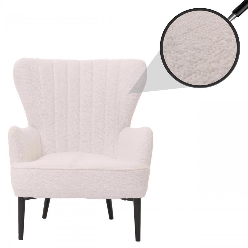 Lounge-Sessel HWC-K37, Cocktail-/Ohrensessel Polsterstuhl Retro Vintage Stoff Boucl (600g/m) ko-Tex ~ wei