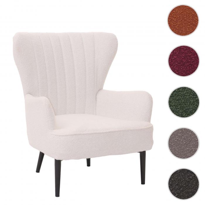 Lounge-Sessel HWC-K37, Cocktail-/Ohrensessel Polsterstuhl Retro Vintage Stoff Boucl (600g/m) ko-Tex ~ wei