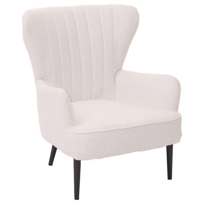 Lounge-Sessel HWC-K37, Cocktail-/Ohrensessel Polsterstuhl Retro Vintage Stoff Boucl (600g/m) ko-Tex ~ wei