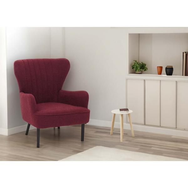 Lounge-Sessel HWC-K37, Cocktail-/Ohrensessel Polsterstuhl Retro Vintage Stoff Boucl (600g/m) ko-Tex ~ bordeaux