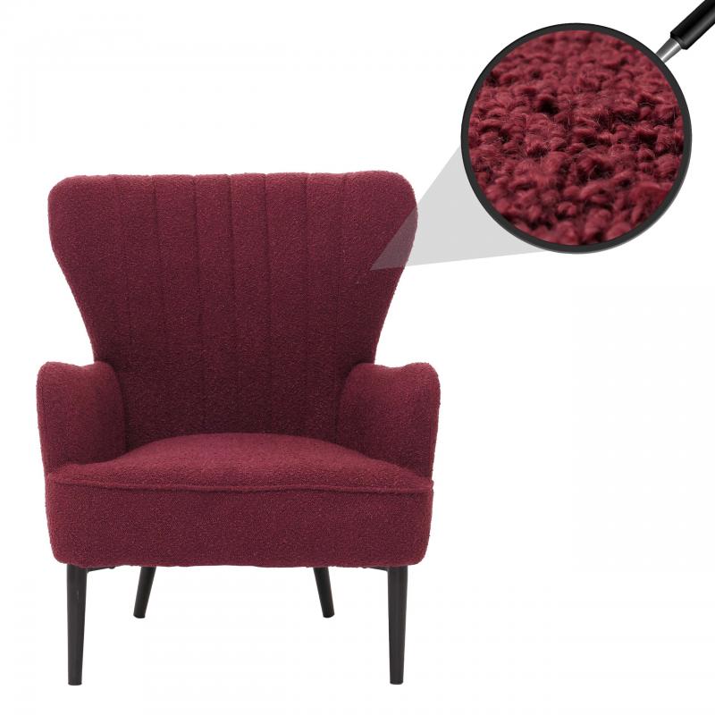 Lounge-Sessel HWC-K37, Cocktail-/Ohrensessel Polsterstuhl Retro Vintage Stoff Boucl (600g/m) ko-Tex ~ bordeaux