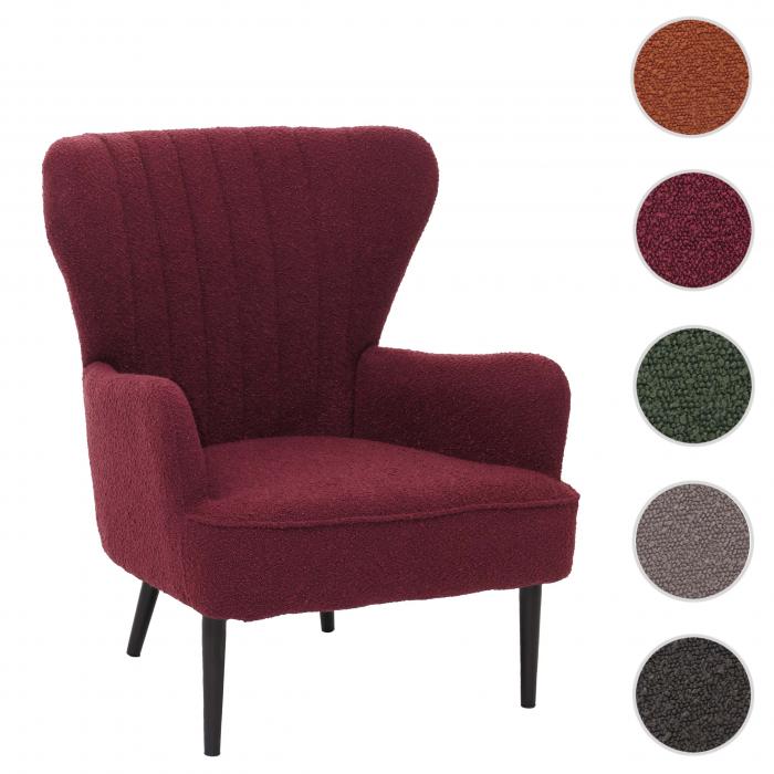 Lounge-Sessel HWC-K37, Cocktail-/Ohrensessel Polsterstuhl Retro Vintage Stoff Boucl (600g/m) ko-Tex ~ bordeaux
