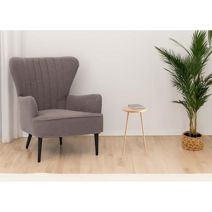 Lounge-Sessel HWC-K37, Cocktail-/Ohrensessel Polsterstuhl Retro Vintage Stoff Boucl (600g/m) ko-Tex ~ hellgrau