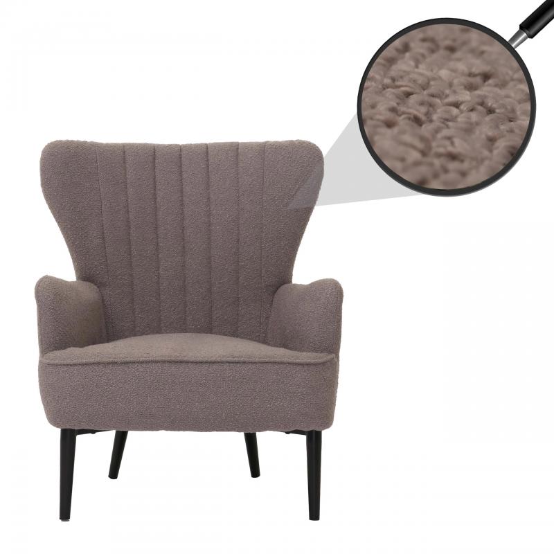 Lounge-Sessel HWC-K37, Cocktail-/Ohrensessel Polsterstuhl Retro Vintage Stoff Boucl (600g/m) ko-Tex ~ hellgrau