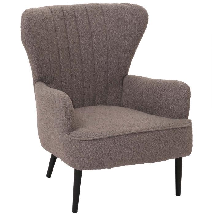 Lounge-Sessel HWC-K37, Cocktail-/Ohrensessel Polsterstuhl Retro Vintage Stoff Boucl (600g/m) ko-Tex ~ hellgrau