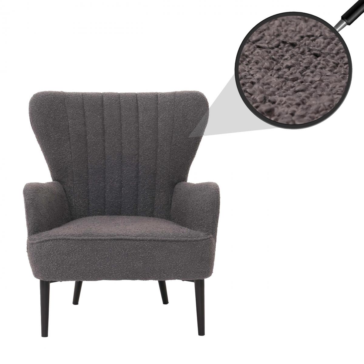 Lounge-Sessel HWC-K37, Cocktail-/Ohrensessel Polsterstuhl Retro Vintage Stoff Boucl (600g/m) ko-Tex ~ dunkelgrau
