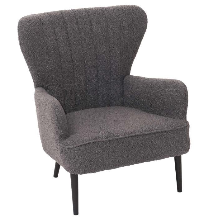 Lounge-Sessel HWC-K37, Cocktail-/Ohrensessel Polsterstuhl Retro Vintage Stoff Boucl (600g/m) ko-Tex ~ dunkelgrau