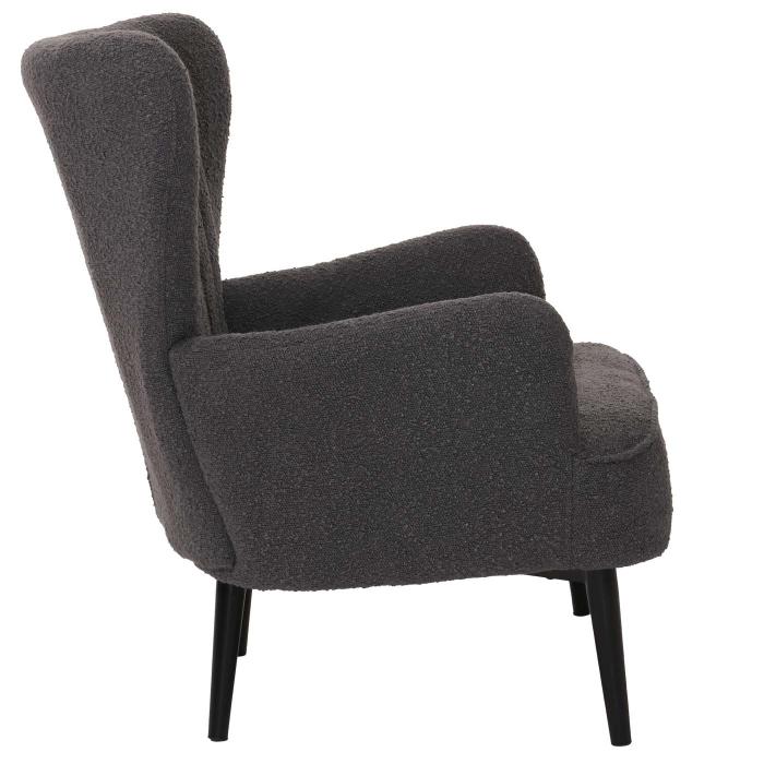 Lounge-Sessel HWC-K37, Cocktail-/Ohrensessel Polsterstuhl Retro Vintage Stoff Boucl (600g/m) ko-Tex ~ dunkelgrau