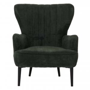 Lounge-Sessel HWC-K37, Cocktail-/Ohrensessel Polsterstuhl Retro Vintage Stoff Cord (290g/m) ko-Tex ~ dunkelgrn