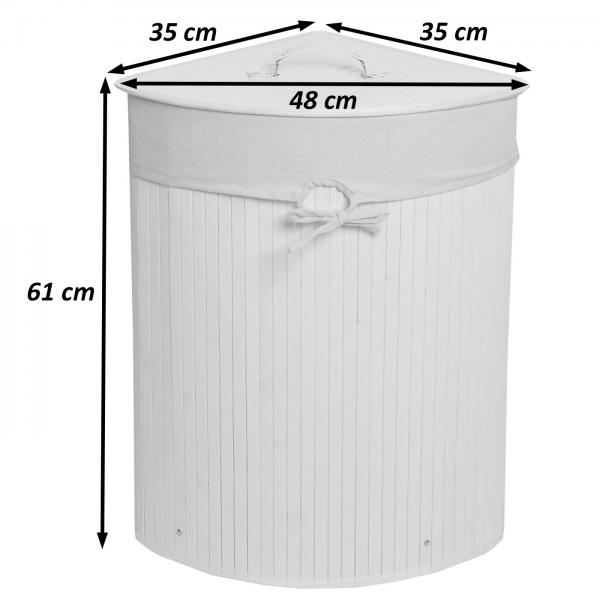 Eckwäschekorb HWC-C21, Laundry Wäschebox Wäschesammler Wäschebehälter, Bambus 61x48x35cm 50l ~ weiß Eckwäschekorb HWC-C21, Laundry Wäschebox Wäschesammler Wäschebehälter, Bambus 61x48x35cm 50l ~ weiß