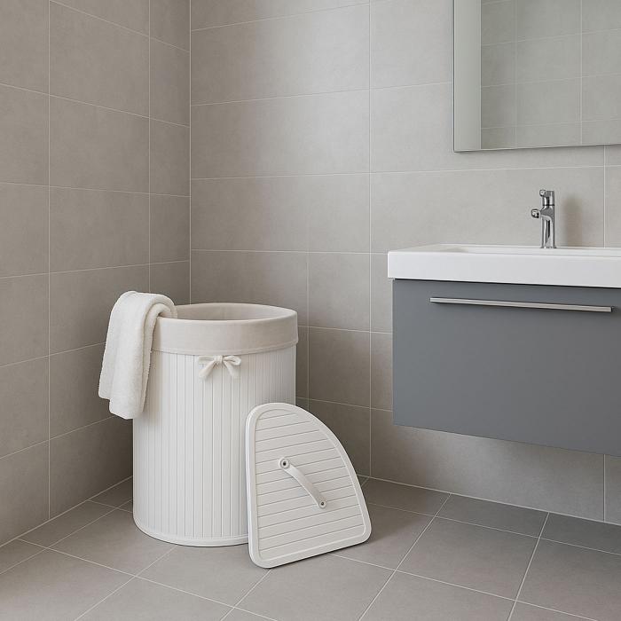 Eckwschekorb HWC-C21, Laundry Wschebox Wschesammler Wschebehlter, Bambus 61x48x35cm 50l ~ wei