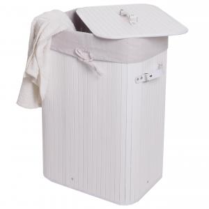 Wschekorb HWC-C21, Laundry Wschebox Wschesammler Wschebehlter Wschetonne, Bambus 61x43x32cm 70l ~ wei