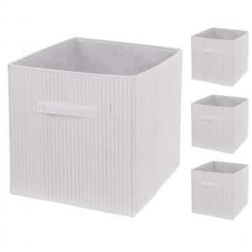 4er-Set Faltbox HWC-C21, Korb Aufbewahrungskorb Ordnungsbox Sortierbox Aufbewahrungsbox, Bambus 32x32x32cm ~ wei