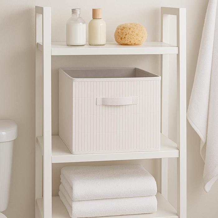4er-Set Faltbox HWC-C21, Korb Aufbewahrungskorb Ordnungsbox Sortierbox Aufbewahrungsbox, Bambus 32x32x32cm ~ wei